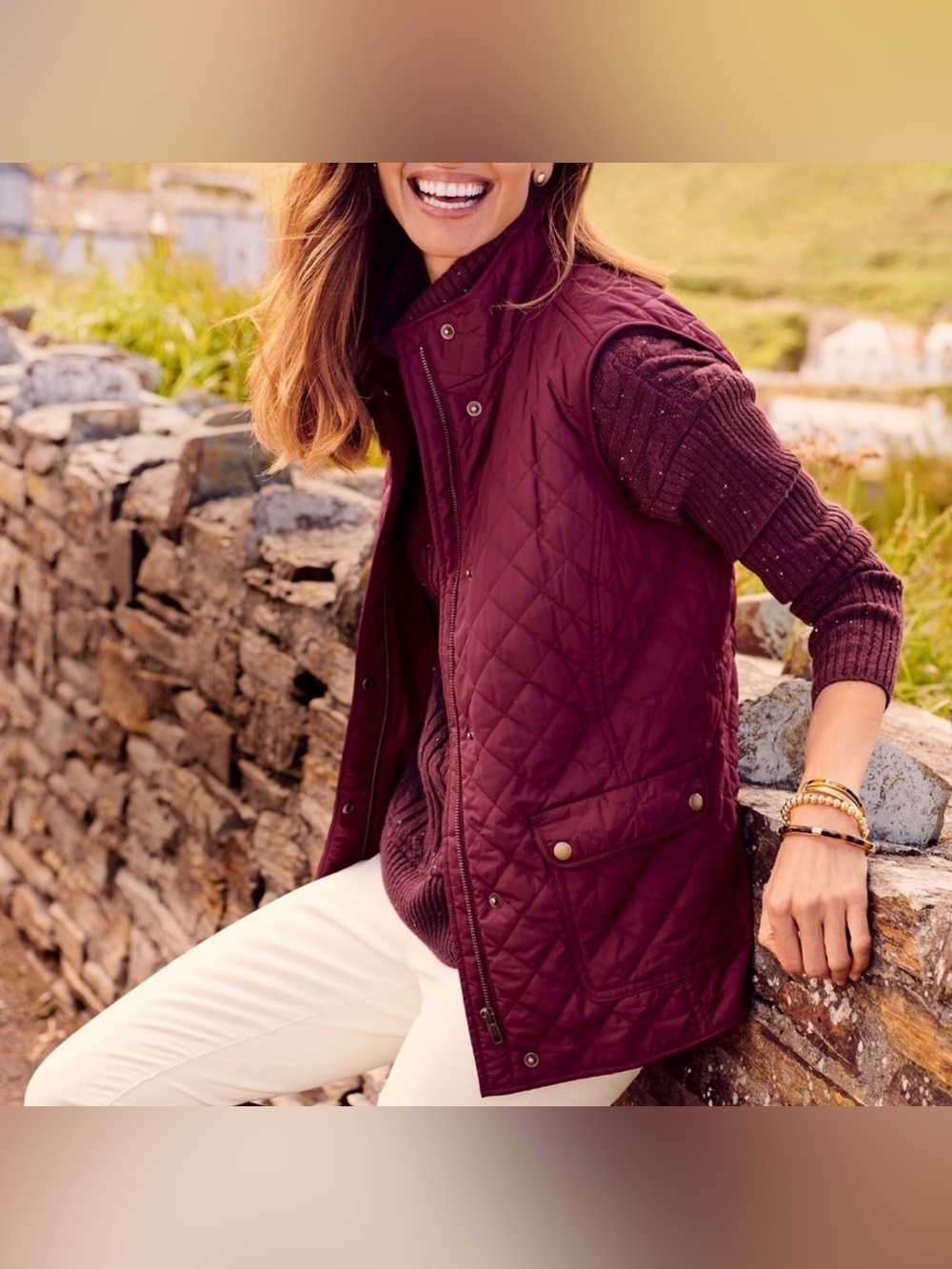 Talbots Women’s Medium Burgundy Full Zip Front Diamond Quilted Puffer Barn Vest